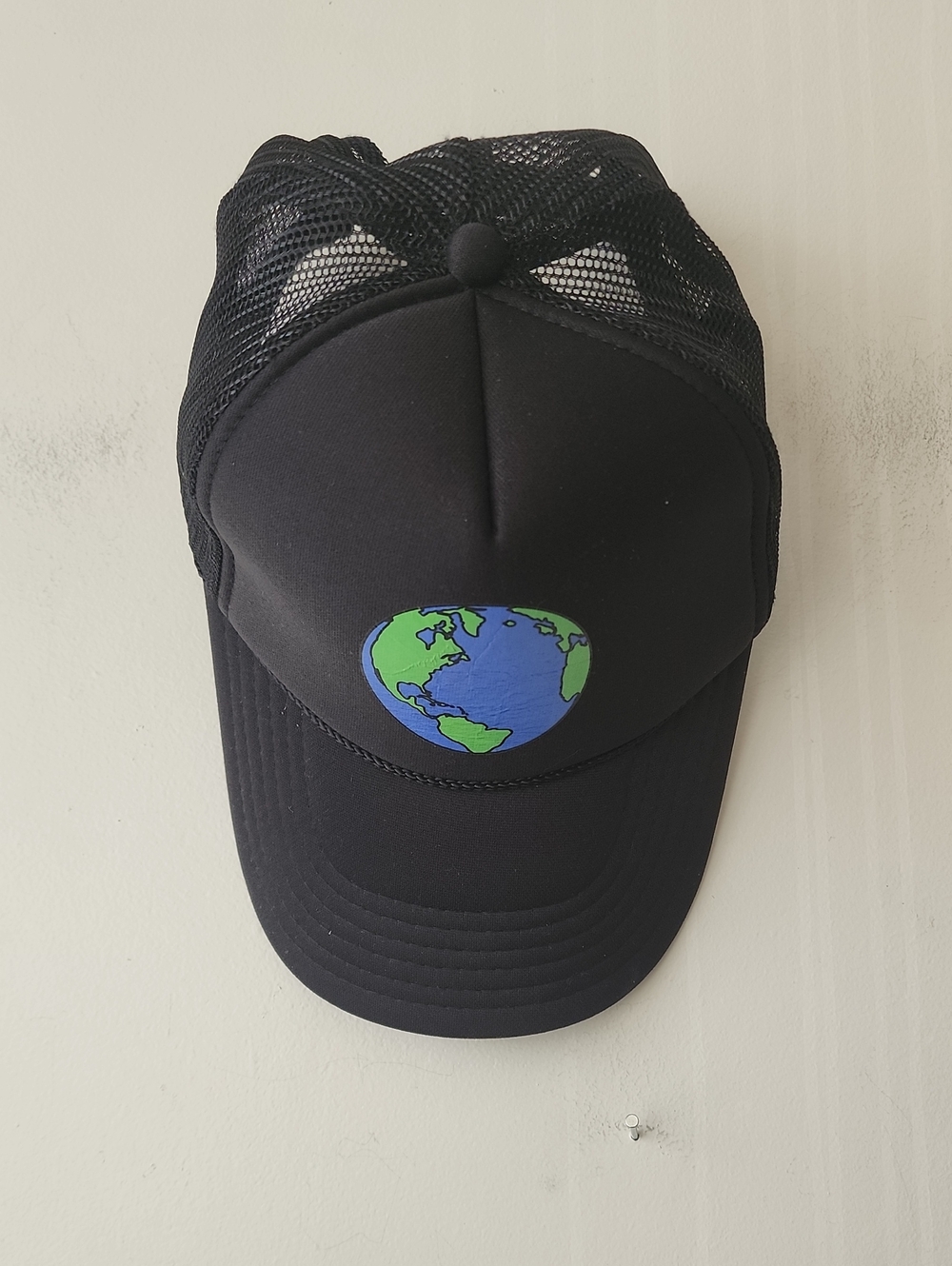 OTTO Black Mesh Trucker Hat with Blue & Green Earth Patch